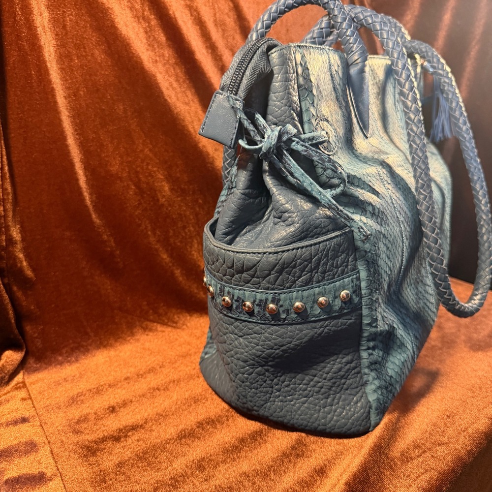 Chi by Carlos Falchi Blue Snakeskin Python Leather Tote Bag Limited Edition 184 - Picture 4 of 14